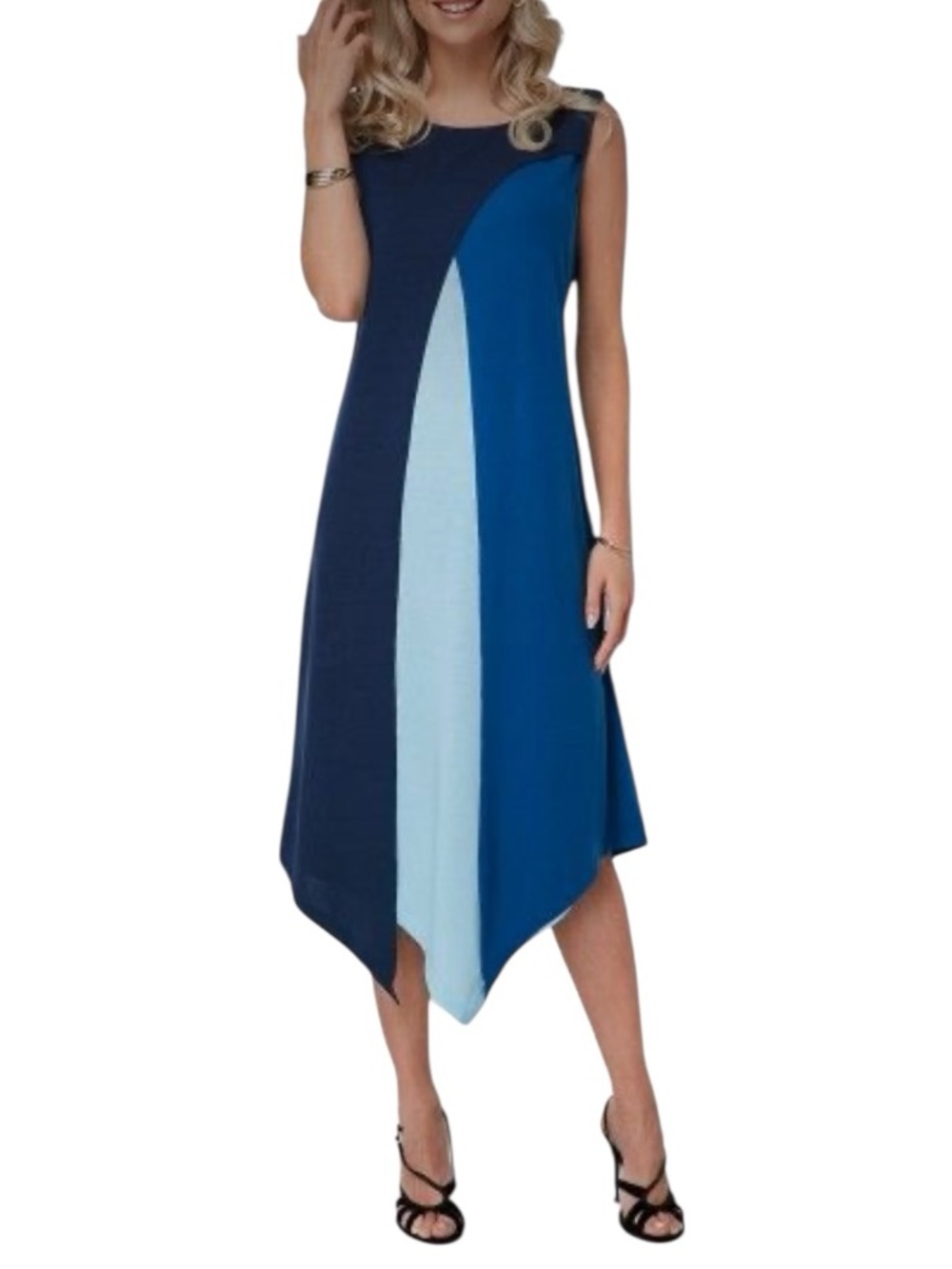 Vasna Blue Colorblock Handkerchief Hem Sleeveless Dress 2X Plus Size Stretch
